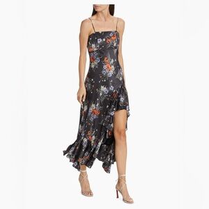 Cinq a Sept Penny Satin Floral Ruffled Midi Dress- Size 8